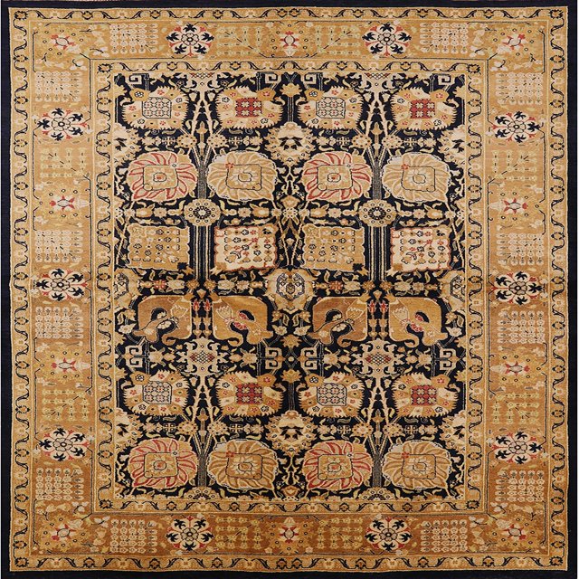 Ahgly Company Indoor Square Mid-Century Modern Red Brown Oriental Area Rugs, 5' Square