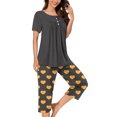 thumbnail image 2 of Timegard Ensembles Lounge pour Femmes Col Rond Manches Courtes Haut Plissé Pantalon Capri à Imprimé avec Poches Tenues de Pyjama Confortables, 2 of 7