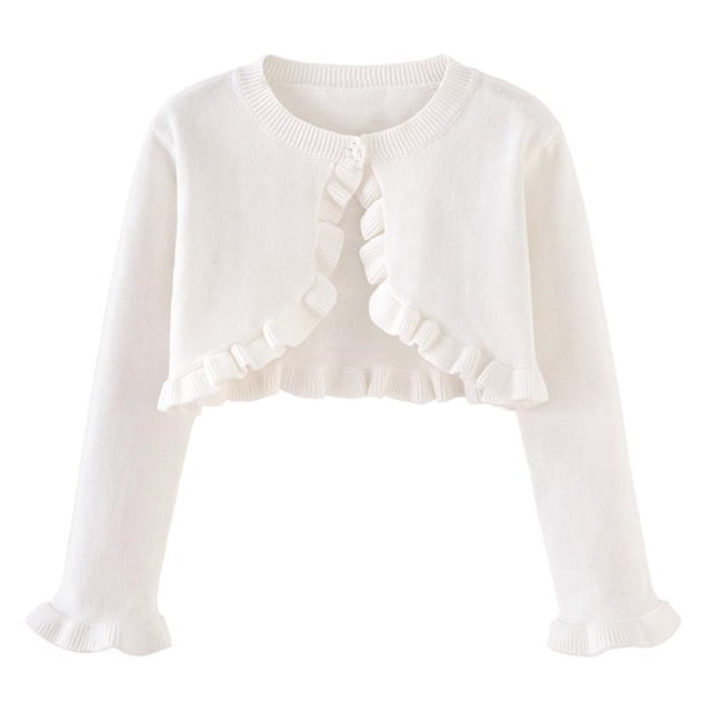 SROBPTY Cardigans d'Automne pour Filles, Cardigan Tricoté Uni à Col Rond à Manches Longues pour Enfants, Veste en Laine Décontractée Blanche 5 Ans