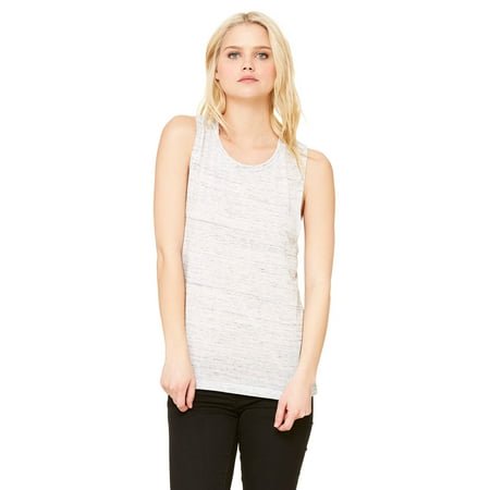 Bella Canvas Womens Flowy Scoop Blended Muscle Tank, L, White Marble