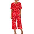 thumbnail image 2 of Womens Pajamas Set Shorts Womens Printing Round Neck Short Sleeve Sleepshirt and Pants Sets Loungewear Pajamas with Pockets Womens Short Sleeve Tops Womens Pajamas Set Summer, 2 of 8