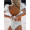 thumbnail image 2 of Womens Cute Solid Bubble Sleeves High Waisted Two Piece Bikini Swimsuit,White,S, 2 of 5