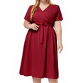 thumbnail image 1 of Ovzne Robes pour Femmes Robe d'Été Robe d'Été pour Femmes Grande Taille Couleur Unie Col en V Manches Courtes Décontractée Robe à Fines Bretelles Robe de Printemps Manches Courtes Liquidation, 1 of 6