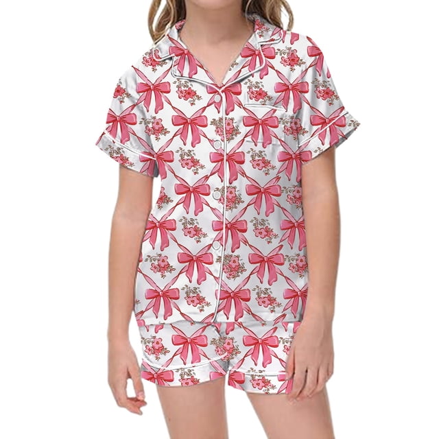 Satin Pajama Set for Girls Comfortable Two Piece Loungewear with Classic Button Down Design and Soft Short Sleeves