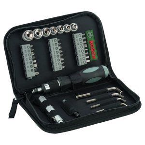 Jeu de tournevis standard - argent & noir - 38 pièces & Support magnétique, torche, tournevis à main, adaptateur pour écrous, clés Allen, support universel