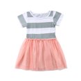 thumbnail image 1 of Little Girls Summer Dress, Striped Short Sleeve Round Neck Princess TuTu Dress, 1 of 6