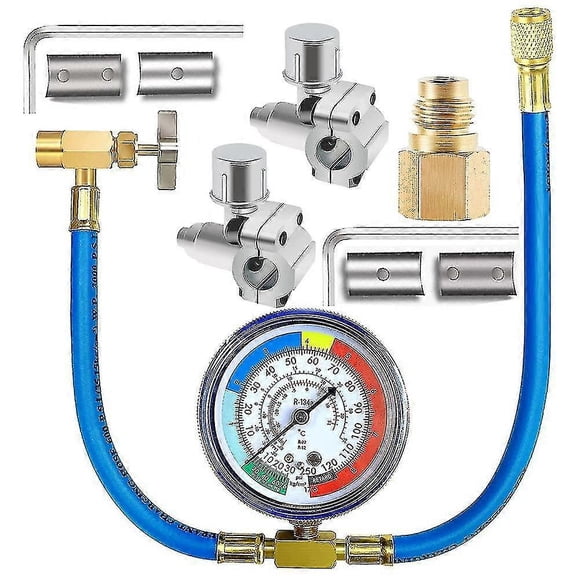 Trousse de Boyau de Recharge pour Réfrigérateur R134a, Jauge de Boyau de Chargement de Réfrigérant CA R134a, Valve de Perçage-A
