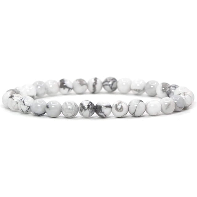 Bracelet Extensible en Perles Rondes de 6 mm en Howlite Naturelle, 6,5 Po