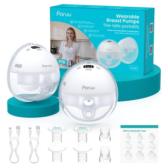 Paruu P16 Hands-Free Breast Pump with 3 Size Flanges, Wearable Electric Breast Pump