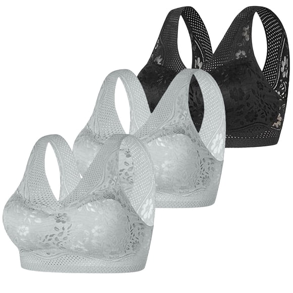 Amzcrzy 3PC Bras for Women No Underwire Comfy Breathable Embroidered Wireless Bras Supportive Seamless Push Up Bra Everyday T-Shirt Bralette
