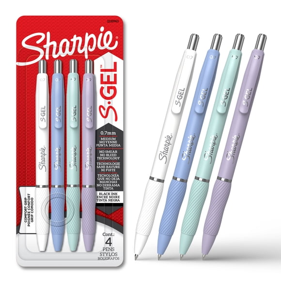 Sharpie S-Gel, Gel Pens, Medium Point (0.7 mm), Assorted Fashion Barrels, Black Ink, 4 Count