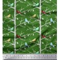 thumbnail image 1 of Soimoi Green Silk Fabric Artistic Bird & Tree Decor Fabric Printed Yard 42 Inch Wide, 1 of 5