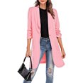 thumbnail image 2 of CEHVOM Women Button Pockets Three Quarter Sleeve Solid Office Coat Cardigans Suit Jacket Long Outwear, 2 of 6