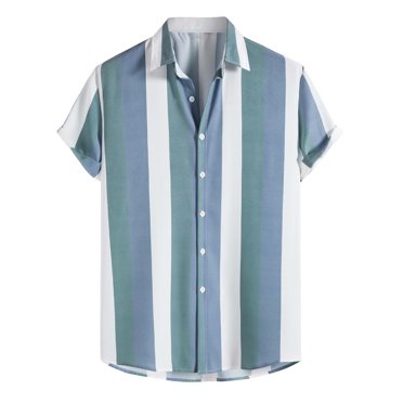 BOBOGOJP Men's Shirts Summer Casual Cotton Spread Collar Beach Shirts,Blue S
