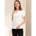 thumbnail image 4 of INSPIRE CHIC Blouse à Col Ras du Cou en V Découpé à Fente pour Femme, Décontractée, Poignets Froncés, Haut S Blanc, 4 of 6