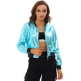 thumbnail image 1 of INSPIRE CHIC Blouson Bomber à Fermeture à Glissière Léger Métallique à Col Montant Holographique pour Femme Bleu P, 1 of 5