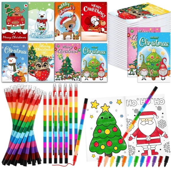 Fulmoon 144 Pcs Christmas Coloring Books for Kids Christmas Coloring Books Bulk with Crayons Christmas Mini Activity Books for Kids Stuffer Filler Ho