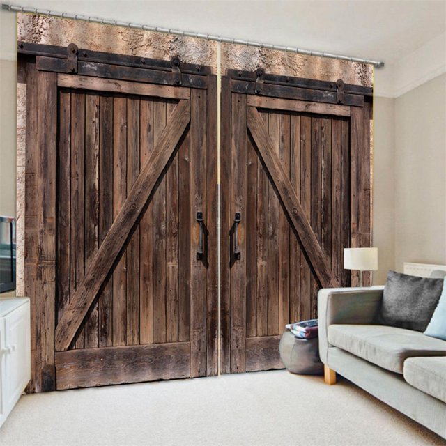 Rideau Semi-Occultant, Style Porte en Bois, Rideau Imprimé, Fabriqué avec Soin