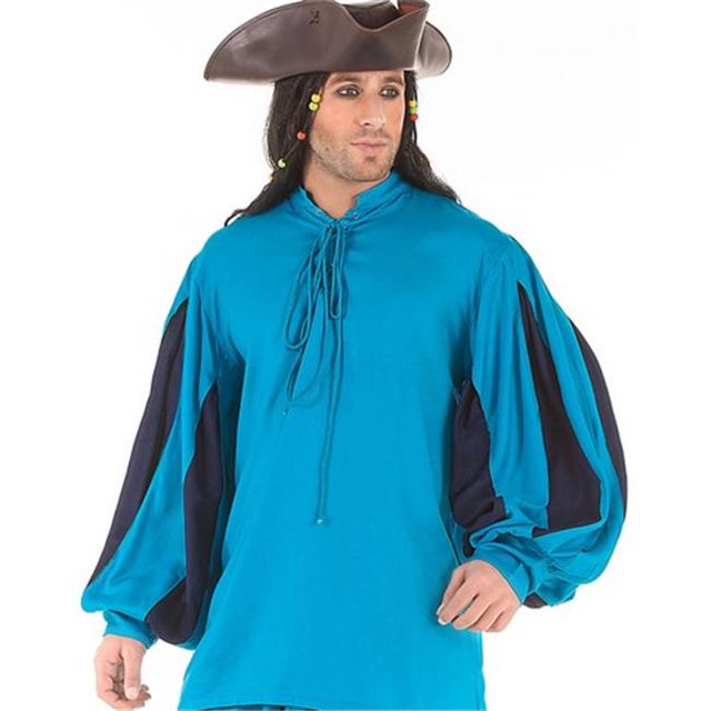 The Pirate Dressing C1060 Chemise Médiévale Européenne - Marine et Turquoise - Grand