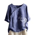 thumbnail image 1 of CHUANK Hauts pour Femmes en Solde à Moins de 10$ Hauts Décontractés Printemps Été Manches Longues en Coton Lin Imprimé Graphique Pissenlit Col Rond Blouses Vintage Grande Taille, 1 of 6