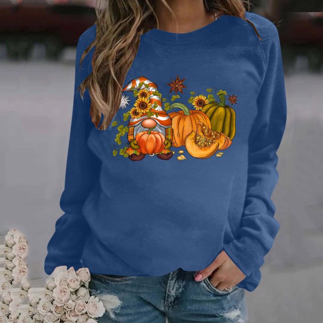 Meichang Hauts Décontractés pour Femmes T-Shirts Graphiques de l'Action de Grâce Coupe Ample Manches Longues Automne Col Rond Blouses Décontractées Reconnaissantes