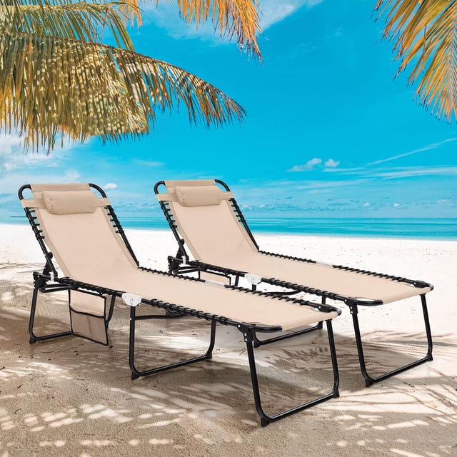 Costway Lot de 2 Chaises Longues Pliantes de Patio, Transats Portatifs avec Dossier Réglable