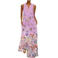 thumbnail image 1 of Pompotops Robe Maxi Sans Manches Vintage Bohème à Col en V pour Femmes Grande Taille à Imprimé pour Tous les Jours, 1 of 8