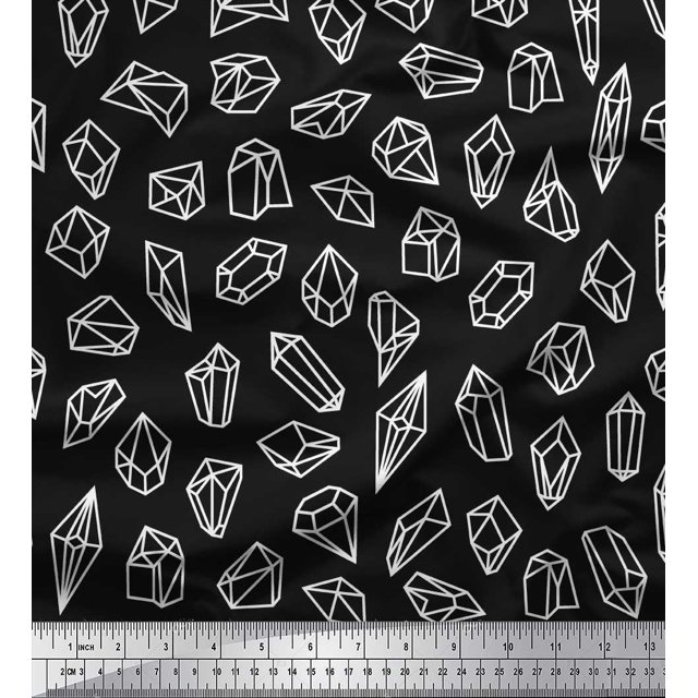 Soimoi Black Cotton Poplin Fabric Crystal Stone Geometric Decor Fabric Printed BTY 42 Inch Wide