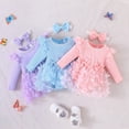 thumbnail image 4 of GPOECD Girls Long Sleeve Bowknot Solid Color Ruffles Romper Bodysuits with Headbands Outfits Long Sleeve Rompers for Girls Blue-j,3-6 Months, 4 of 4