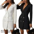 thumbnail image 5 of Manteaux Blazer Longs Unis Formels pour Femmes à Double Boutonnage, Col à Revers, Blazer à Boutons Dorés, Blazers de Bureau pour Femme, 5 of 5