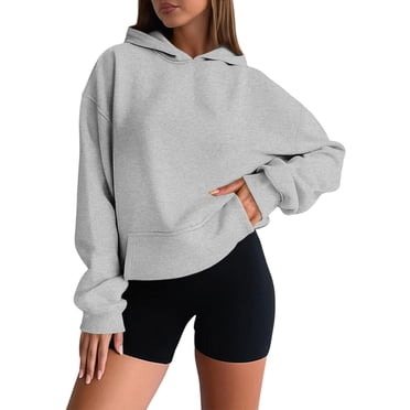 Aocisk Womens Pullover Hoodie Basic Sweatshirt Soft Comfortable Long Sleeve Hooded Top for Everyday Wear All Season Light Gray XXXL