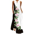 thumbnail image 1 of Fridja Robe Longue Décontractée pour Femmes avec Imprimé Rayé et Floral, Robe Maxi Sans Manches, 1 of 9