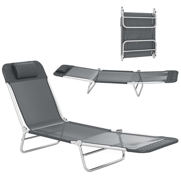 Outsunny Outdoor Lounge Chair, Folding Reclining Chair, Dark Grey