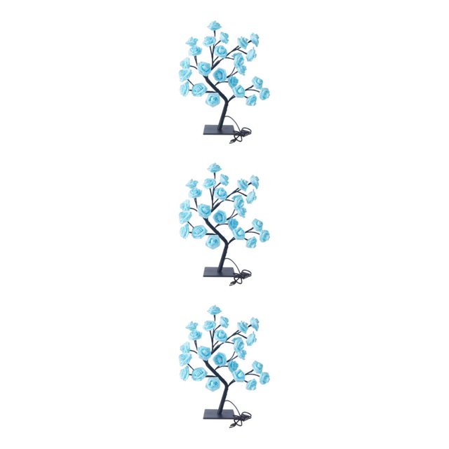 Maytalsory Color Changing Lighted Rose Lamp Remote Control Energy Saving Artificial Bonsai Tree Lights Gift For Any Occasion blue rose black rod 3Set