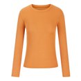 thumbnail image 3 of IROINID Chandails à Manches Longues Réduits pour Femmes Automne Extensible Ajusté Côtelé T-Shirt Blouse Uni Basique, Orange, 3 of 5