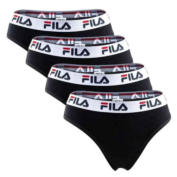 FILA Culottes Brésiliennes pour Femmes - Lot de 4, Taille à Logo, Extensible en Coton, Couleur Unie Noir P (Petit)
