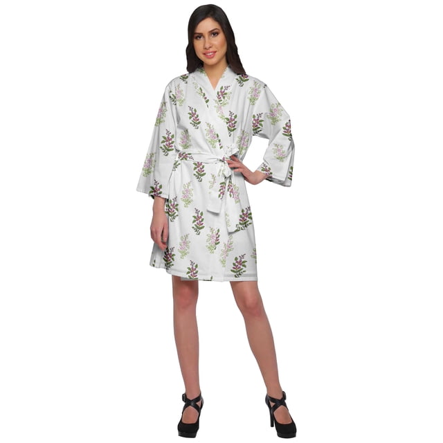 Moomaya Short Robe For Women Plus Size Printed Cotton Robe Lightweight Nightwear