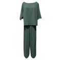 thumbnail image 4 of Womens Pants Suit Round Neck Short Sleeve Solid Color Tops Wide Leg Pants Ladies Summer Casual Pants Set, 4 of 4
