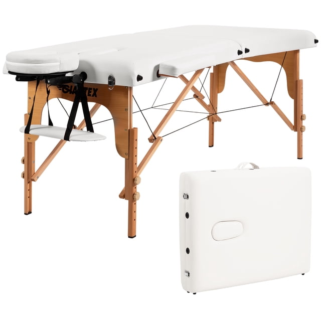 Costway Table de Massage Portable 84 Pieds'L Réglable Lit de Spa Facial Tatouage avec Étui de Transport Blanc