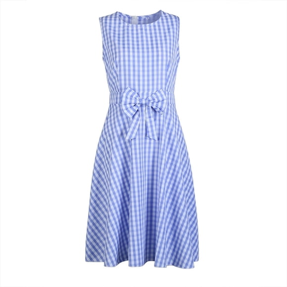 Family Mother Daughter Dress Sleeveless O-Neck A-Line Knee-Length Plaid Cute Bowknot Decor