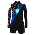 thumbnail image 3 of YONGHS Kids Girls Gymnastics Glitter Unitard Cold Shoulder Long Sleeve Rhinestones Color Block Patchwork Leotard Star Black 14, 3 of 5