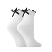 Womens Bow Socks Ruffle Casual Crew Socks Cute Black White Soft Breathable Cotton Frilly Ankle Socks Sports Socks Sock White