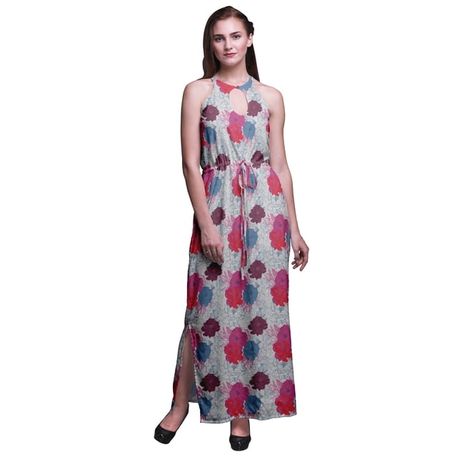 Bimba Robe Longue Sans Manches à Imprimé Floral pour Femmes avec Fentes Latérales Tenue d'Été-TTG
