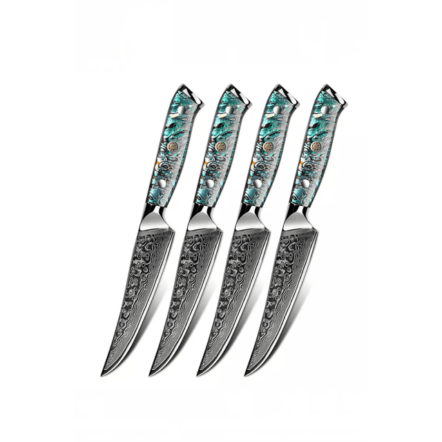 Ensemble de 4 Couteaux à Steak Damascus - Noir G10