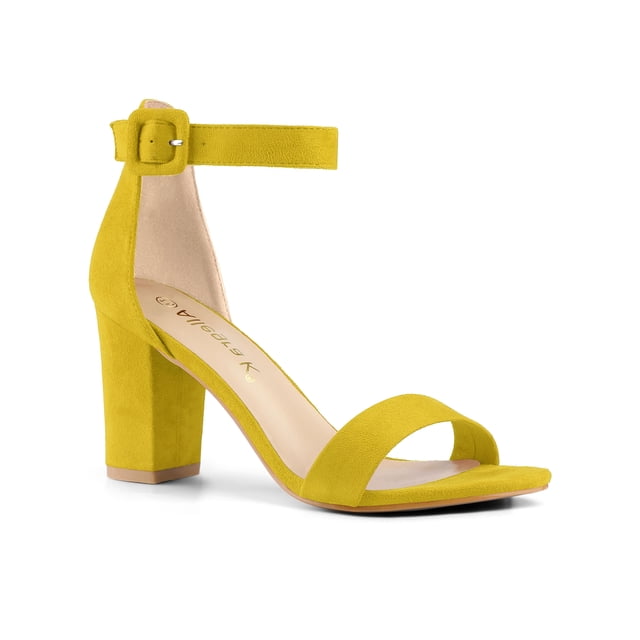 BLISSFUL STEP Women's Shoes Ankle Strap Block Heel Buckle Open Toe Sandals Yellow 8.5
