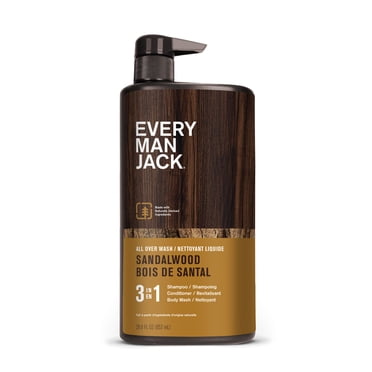 Every Man Jack – Gel lavant 3-en-1 hydratant au bois de santal pour hommes, d'origine naturelle, 852 ml