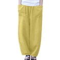 thumbnail image 2 of Pantalons d'Été Décontractés pour Femmes - Mode Décontractée en Coton Lin avec Poches, Jaune TTG, 2 of 8