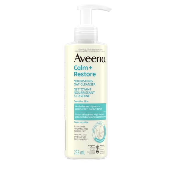 Aveeno Calm + Restore Nourishing Oat Facial Cleanser for Sensitive Skin, Gentle Gel Face Wash with Nourishing Oat & Calming Feverfew, Hypoallergenic, Fragrance, Paraben-Free, 232 mL