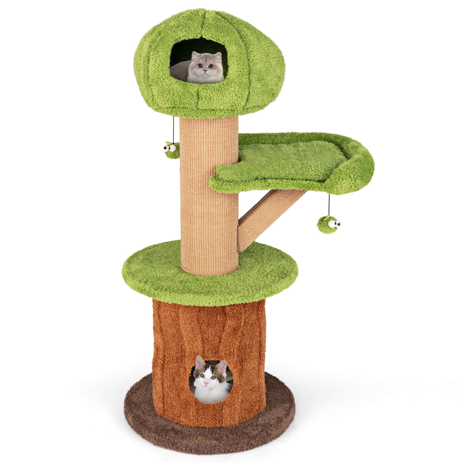 Costway 58" Mushroom Cat Tree for Indoor Cats with 2 Cute Condos Plush Perch Teasing Balls