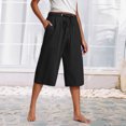 thumbnail image 2 of Kaemgyyd Womens Plus Size Capris Lounge Drawstring Cotton Linen Bermuda Shorts Flowy Wide Leg Beach Vaction Cropped Trousers, 2 of 6
